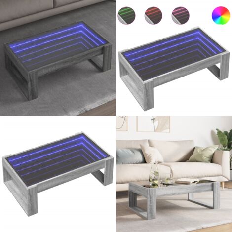 Mesa de centro con Infinity LED gris Sonoma 90x53x30 cm - Luz LED RGB - Mesa de salón con espejo