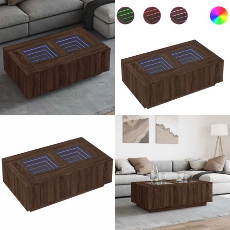 Mesa de centro con Infinity LED marrón roble 116x69x40 cm - Luz LED RGB - Mesa de centro con espejo