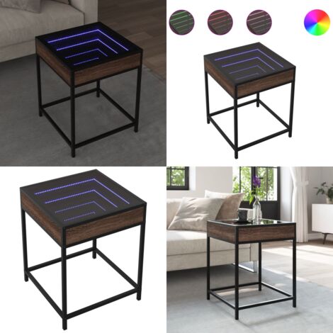 Mesa de centro con Infinity LED marrón roble 40x40x51 cm - Luces LED RGB - Mesa de salón
