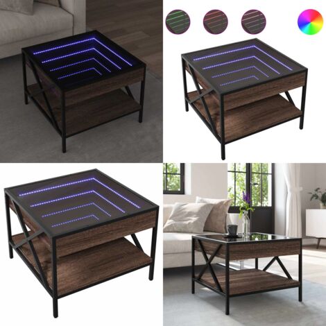 Mesa de centro con Infinity LED marrón roble 50x50x38 cm - Luz LED RGB - Mesa de salón