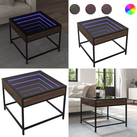 Mesa de centro con Infinity LED marrón roble 50x50x41 cm - Luz LED RGB - Mesa de salón con luces