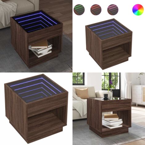 Mesa de centro con Infinity LED marrón roble 50x50x50 cm - Luz LED RGB - Mesa de salón