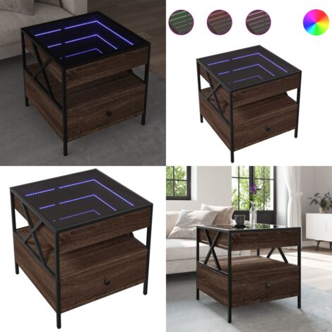 Mesa de centro con Infinity LED marrón roble 50x50x51 cm - Luz LED RGB - Mesa de salón