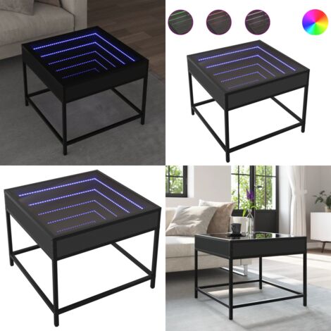 Mesa de centro con Infinity LED negro 50x50x41 cm - Luces LED RGB - Mesa de salón