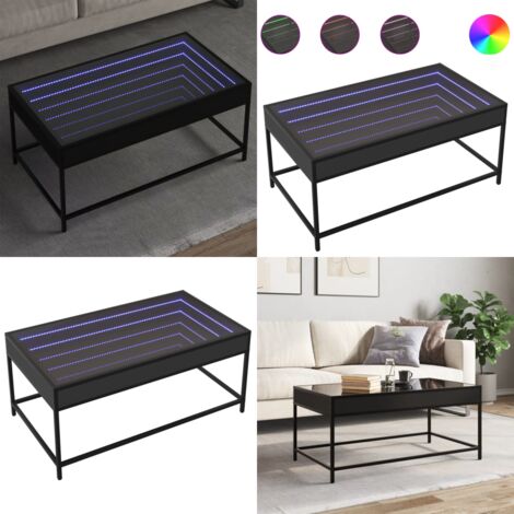 Mesa de centro con Infinity LED negro 90x50x41 cm - Luces LED RGB - Mesa de salón con espejo