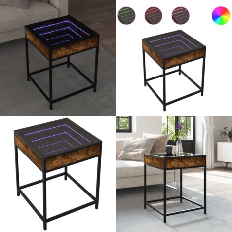 Mesa de centro con Infinity LED roble ahumado 40x40x51 cm - Luz LED RGB - Mesa de salón