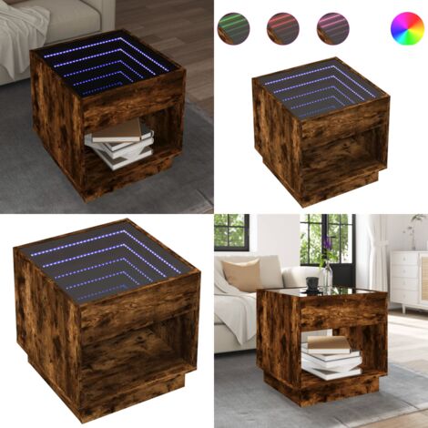 Mesa de centro con Infinity LED roble ahumado 50x50x50 cm - Luz LED RGB - Mesa de salón