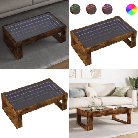 Mesa de centro con Infinity LED roble ahumado 90x53x30 cm - Mesa de centro con luces RGB - Mesa de centro con espejo infinity