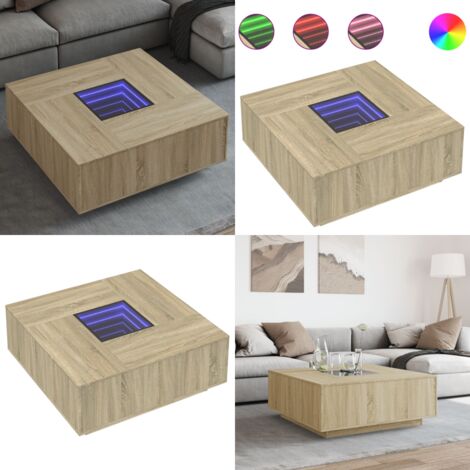 Mesa de centro con Infinity LED roble Sonoma 100x100x40 cm - Luz LED RGB - Mesa de centro con espejo