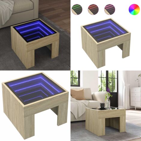 Mesa de centro con Infinity LED roble Sonoma 40x40x30 cm - Luces LED RGB - Mesa de salón