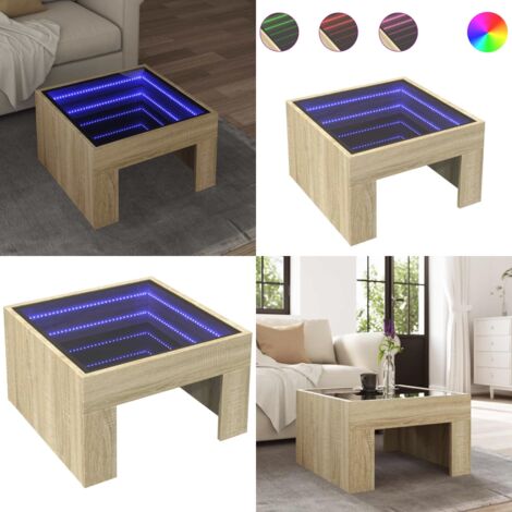 Mesa de centro con Infinity LED roble Sonoma 50x50x30 cm - Luz LED RGB - Mesa de salón