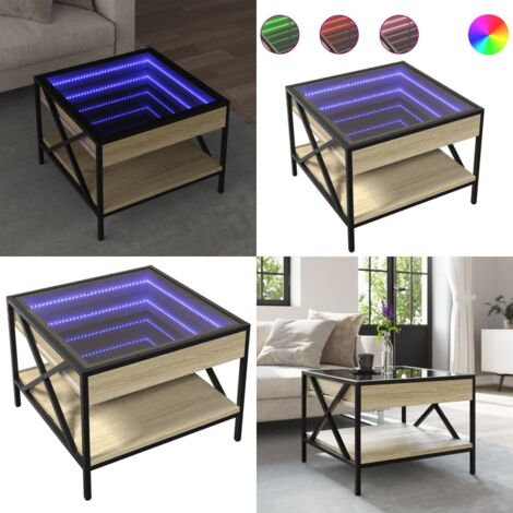 Mesa de centro con Infinity LED roble Sonoma 50x50x38 cm - Luces LED RGB - Mesa de salón