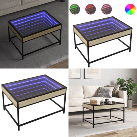 Mesa de centro con Infinity LED roble Sonoma 70x50x41 cm - Luz LED RGB - Mesa de salón con espejo