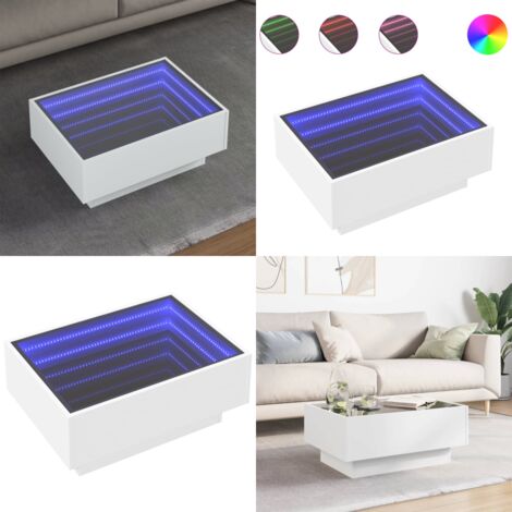 Mesa de centro con LED madera de ingeniería blanca 70x50x30 cm - Luz led - Mesa de salón