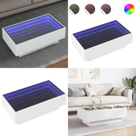 Mesa de centro con LED madera de ingeniería blanca 90x50x30 cm - Luz LED - Madera de ingeniería