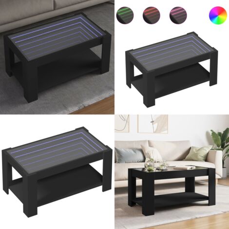 Mesa de centro con LED madera de ingeniería negro 93x53x45 cm - Luces LED RGB - Mesa de salón