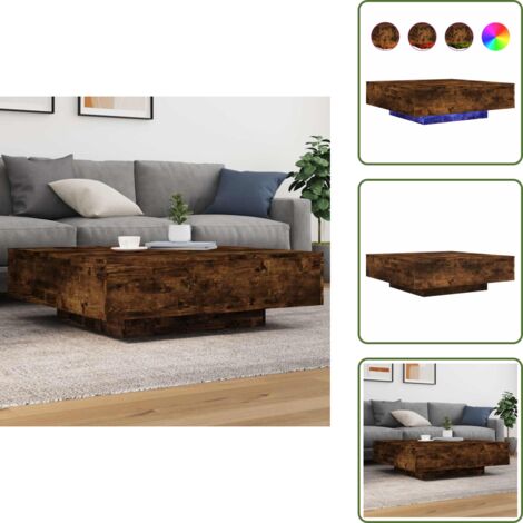 Mesa de centro con luces ajustables - vidaXL Mesa de centro con luces LED roble ahumado 100x100x31 cm - Mesa de centro de madera