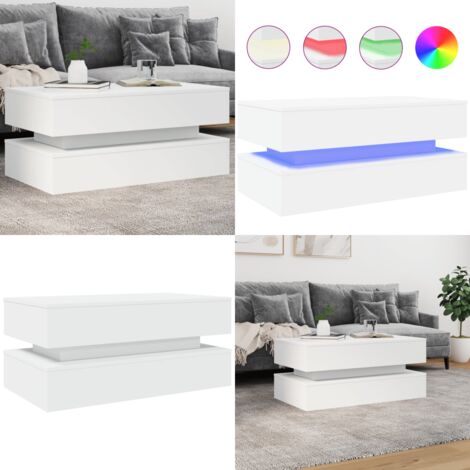 Mesa de centro con luces LED blanco 90x50x40 cm - Luces LED RGB - Mesa de centro moderna