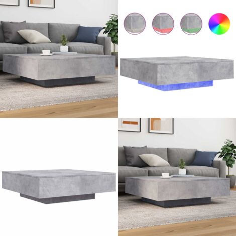 Mesa de centro con luces LED gris hormigón 100x100x31 cm - Mesa de centro gris hormigón - Mesa de centro con luces RGB