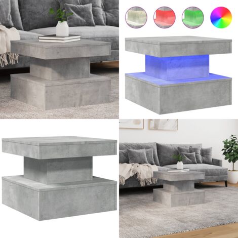 Mesa de centro con luces LED gris hormigón 50x50x40 cm - Luces RGB - Mesa de centro moderna