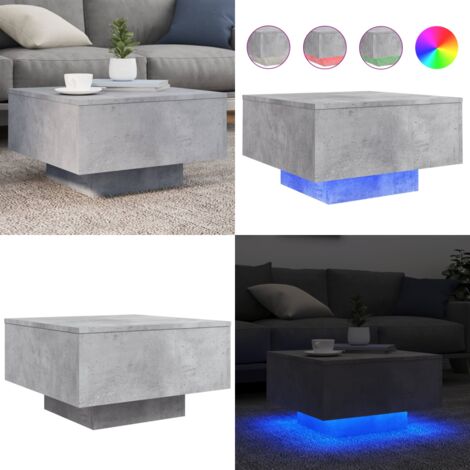Mesa de centro con luces LED gris hormigón 55x55x31 cm - Mesa de centro gris hormigón - Mesa de centro con luces RGB