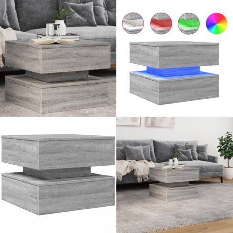 Mesa de centro con luces LED gris Sonoma 50x50x40 cm - Luces RGB - Mesa de centro moderna