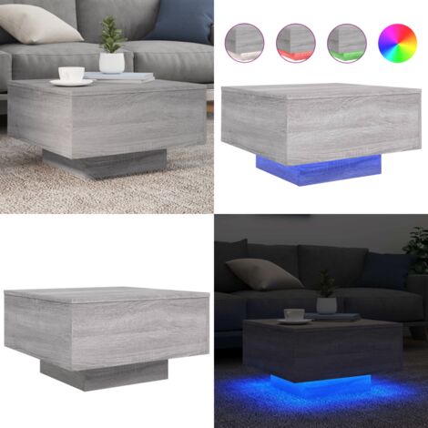 Mesa de centro con luces LED gris Sonoma 55x55x31 cm - Luces LED RGB - Mesa de centro gris Sonoma