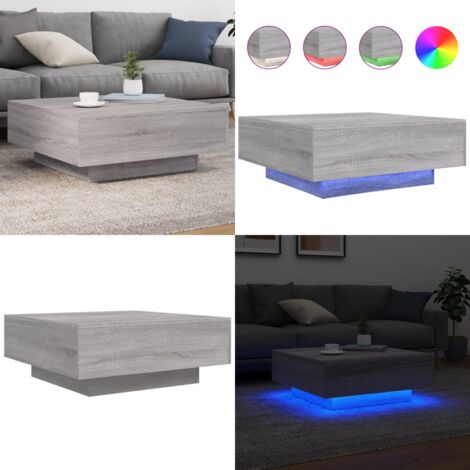 Mesa de centro con luces LED gris Sonoma 80x80x31 cm - Luces LED RGB - Mesa de centro moderna