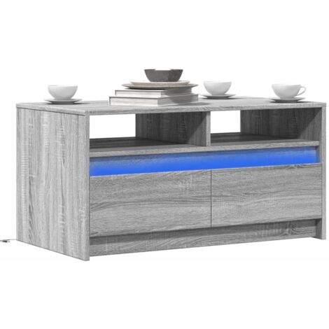 Mesa de centro con luces LED madera de ingeniería gris