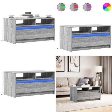 Mesa de centro con luces LED madera de ingeniería gris Sonoma - Mesa de centro gris Sonoma - Madera de ingeniería