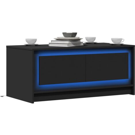 Mesa de centro con luces LED madera de ingeniería negra vidaXL