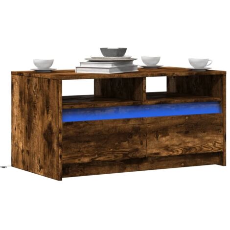 Mesa de centro con luces LED madera de ingeniería roble ahumado