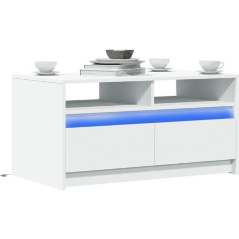 Mesa de centro con luces LED madera ingeniería blanca vidaXL