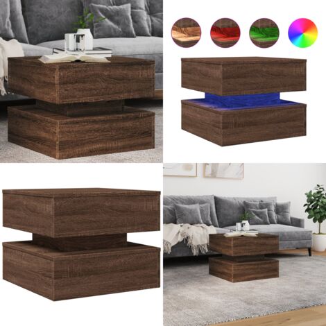Mesa de centro con luces LED marrón roble 50x50x40 cm - Luces RGB - Mesa de centro moderna