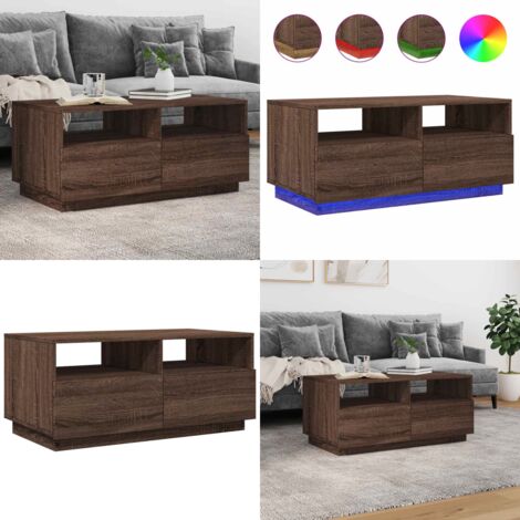 Mesa de centro con luces LED marrón roble 90x49x40 cm - Luces LED - Mesa auxiliar