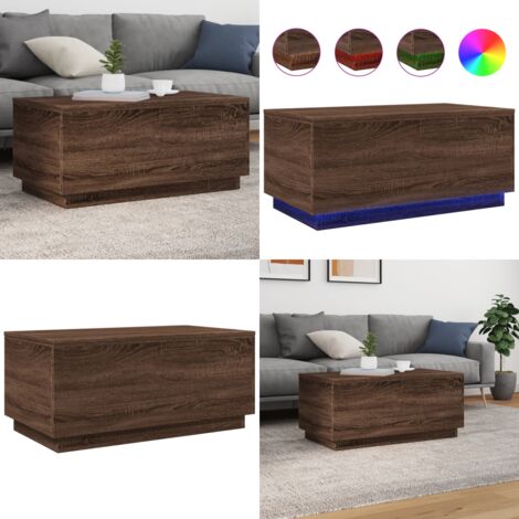 Mesa de centro con luces LED marrón roble 90x50x40 cm - Luces RGB - Mesa auxiliar
