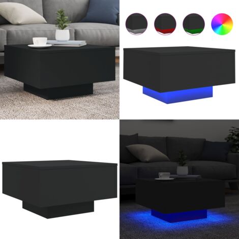 Mesa de centro con luces LED negro 55x55x31 cm - Mesa de centro moderna - Luces LED RGB