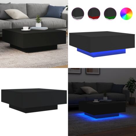 Mesa de centro con luces LED negro 80x80x31 cm - Mesa de centro moderna - Luces LED RGB