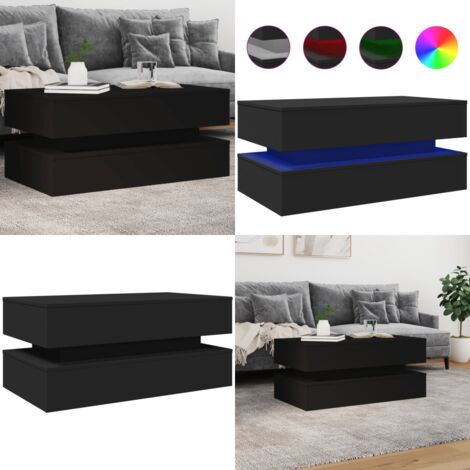 Mesa de centro con luces LED negro 90x50x40 cm - Mesa de centro moderna - Mesa de centro con luces RGB