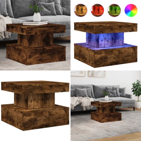 Mesa de centro con luces LED roble ahumado 50x50x40 cm - Luces LED - Mesa auxiliar