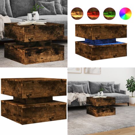 Mesa de centro con luces LED roble ahumado 50x50x40 cm - Luces LED - Mesa auxiliar