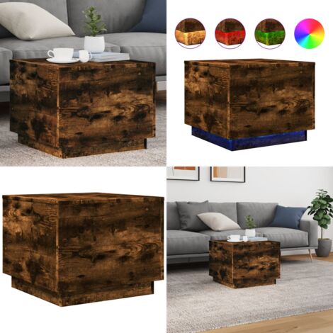 Mesa de centro con luces LED roble ahumado 50x50x40 cm - Luces LED - Mesa auxiliar