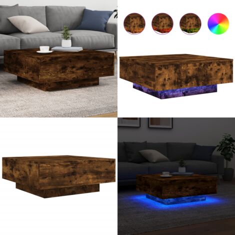 Mesa de centro con luces LED roble ahumado 80x80x31 cm - Luces LED - Mesa auxiliar