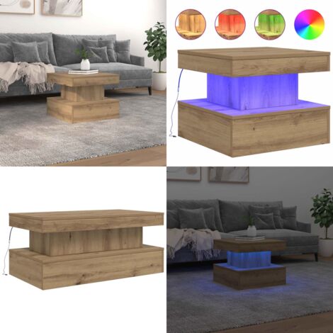 Mesa de centro con luces LED roble artisian 50x50x40 cm - Mesa de centro con luces RGB - Mesa de centro de madera artesanal