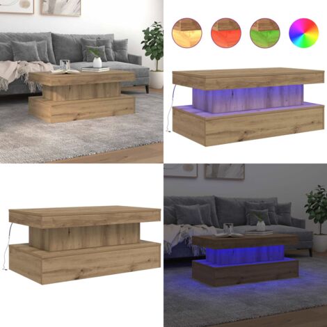 Mesa de centro con luces LED roble artisian 90x50x40 cm - Mesa de centro con luces RGB - Mesa de centro de madera