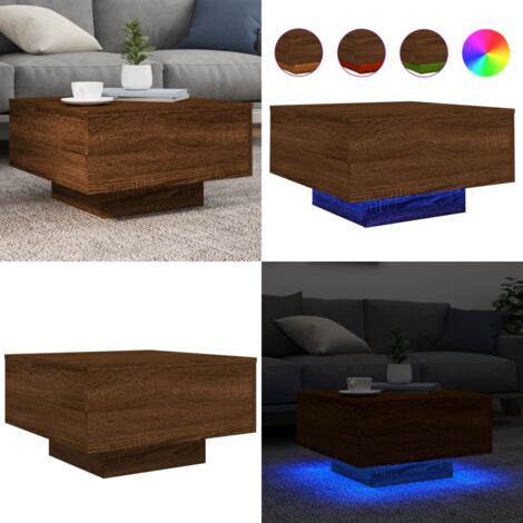 Mesa de centro con luces LED roble marrón 55x55x31 cm - Luces LED - Madera de ingeniería