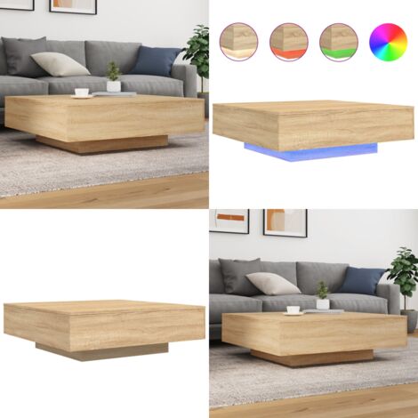 Mesa de centro con luces LED roble Sonoma 100x100x31 cm - Mesa de centro moderna - Luces LED RGB