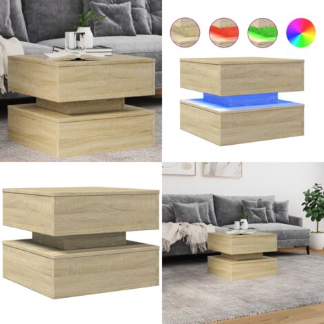 Mesa de centro con luces LED roble Sonoma 50x50x40 cm - Mesa de centro con luces RGB - Mesa de centro moderna