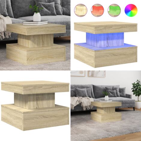 Mesa de centro con luces LED roble Sonoma 50x50x40 cm - Mesa de centro con luces RGB - Mesa de centro moderna