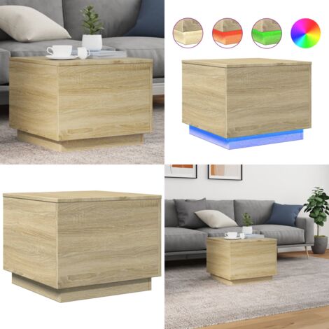 Mesa de centro con luces LED roble Sonoma 50x50x40 cm - Mesa de centro con luces RGB - Mesa de centro moderna